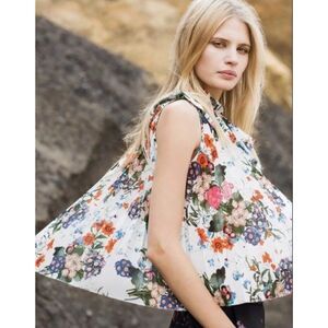 EUC Erdem x H&M Exclusive White Floral Pleated Ruffle Bow Top 4